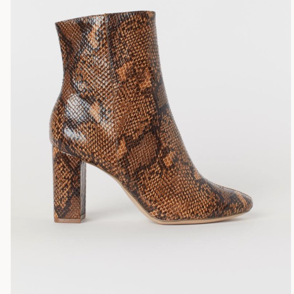 H&M snakeskin booties. Platform heel.